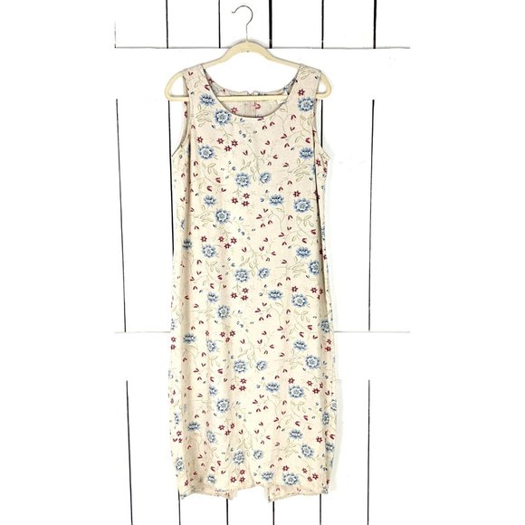 90s vintage Bobbie Brooks floral sleeveless long column dress large 12/14 - Picture 2 of 5